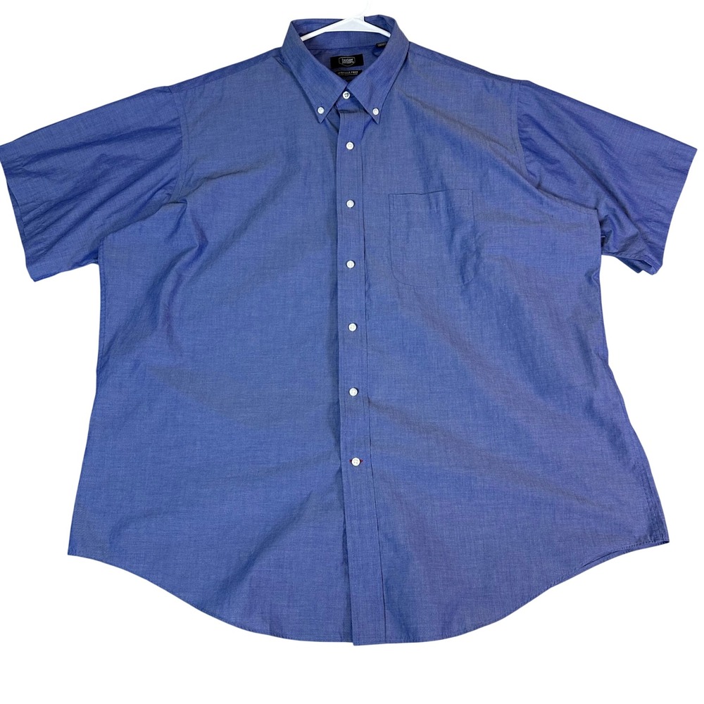 Berkley Jensen Mens XXL Blue Short Sleeve Button Down Shirt Wrinkle Free Cotton